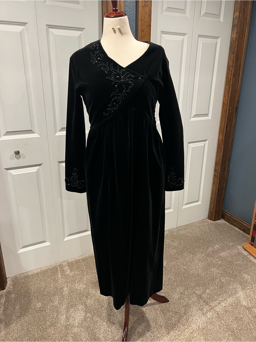 Laura Ashley Black Velvet Embroidered Maxi Dress